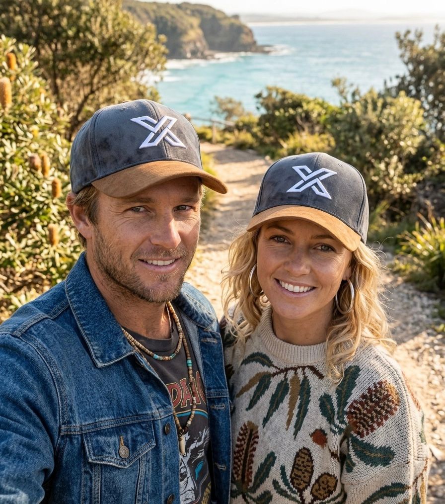 X Logo Two-Tone Baseball Cap – Charcoal & Tan Suede Finish