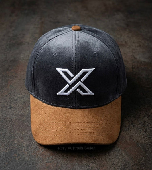 X Logo Two-Tone Baseball Cap – Charcoal & Tan Suede Finish
